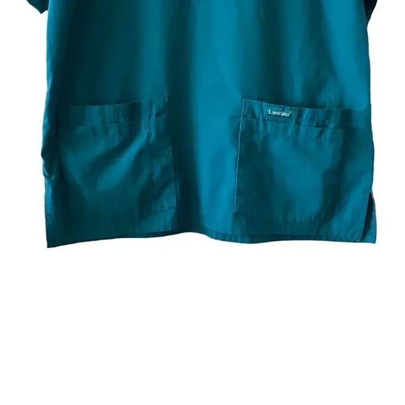 Landau Green V Neck Cotton Unisex Short Sleeves Scrub Top SZ M - Picture 4 of 11